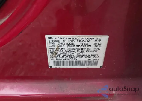 2006 Honda Ridgeline Rts из США, поврежденный, VIN 2HJYK16436H537524